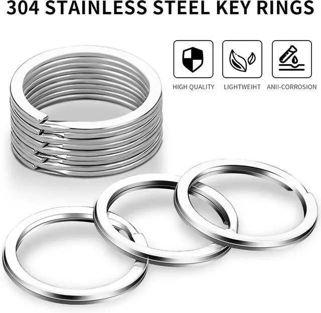 Alt view image 2 of 7 - Gkeygo Key Rings, 12 pcs Stainless Steel Key Ring for Keychains, 1.1inch Flat Split Keychain Ring for Car Keys Dog Ring Tag Lanyards Home School Office DIY, Silver