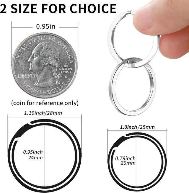 Alt view image 5 of 7 - Gkeygo Key Rings, 12 pcs Stainless Steel Key Ring for Keychains, 1.1inch Flat Split Keychain Ring for Car Keys Dog Ring Tag Lanyards Home School Office DIY, Silver