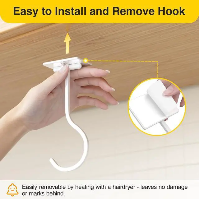 Alt view image 4 of 7 - Banana Hook Under Cabinet Adhesive, Under Counter Banana Hanger, White | Foldable Banana hook, Metal Banana Holder, Hold 20 Bananas, Space-Saving Design, Folding with Magnets When Not in Use