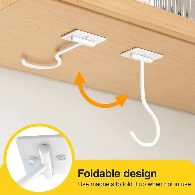 Alt view image 5 of 7 - Banana Hook Under Cabinet Adhesive, Under Counter Banana Hanger, White | Foldable Banana hook, Metal Banana Holder, Hold 20 Bananas, Space-Saving Design, Folding with Magnets When Not in Use