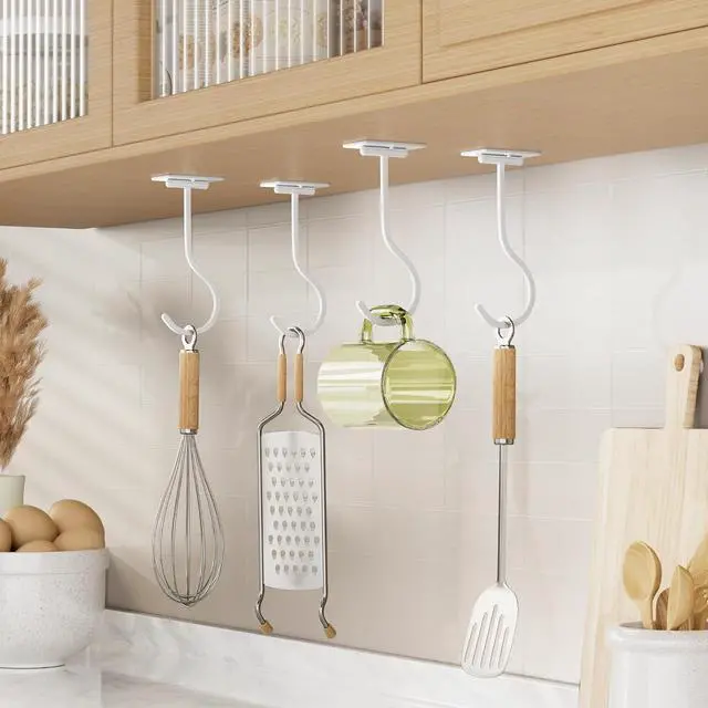 Alt view image 6 of 7 - Banana Hook Under Cabinet Adhesive, Under Counter Banana Hanger, White | Foldable Banana hook, Metal Banana Holder, Hold 20 Bananas, Space-Saving Design, Folding with Magnets When Not in Use