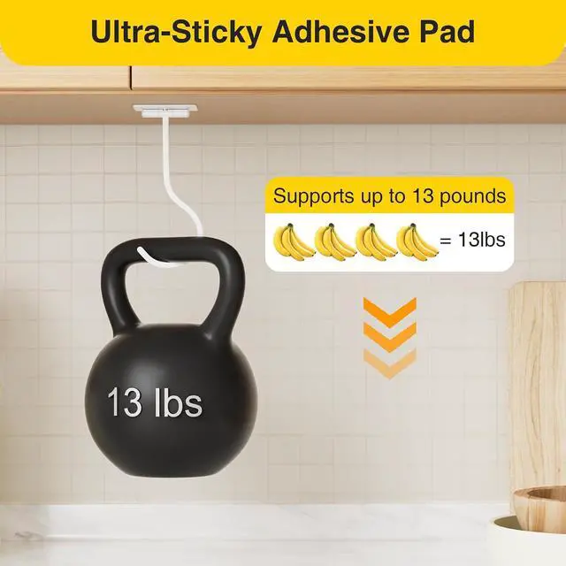 Alt view image 7 of 7 - Banana Hook Under Cabinet Adhesive, Under Counter Banana Hanger, White | Foldable Banana hook, Metal Banana Holder, Hold 20 Bananas, Space-Saving Design, Folding with Magnets When Not in Use