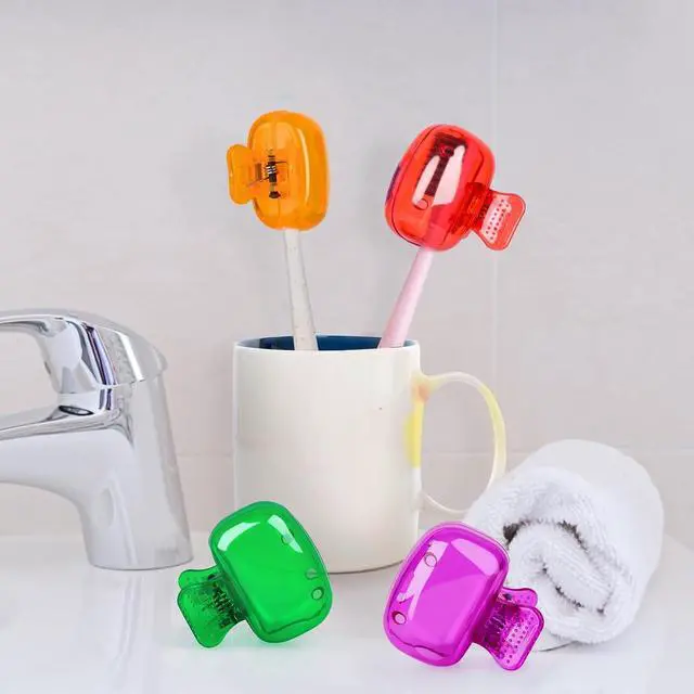 Alt view image 6 of 7 - 4 Pack Toothbrush Covers Caps, Tooth Brush Protector Toothbrush Coverings Clips Portable Plastic Tooth Brush Head Case for Travel, Business, Camping, School, Home