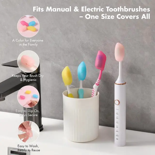 Alt view image 4 of 7 - Muslish Silicone Toothbrush Covers, 4 Pack Tooth Brush Cover Cap for Electric & Manual Toothbrush Heads, Portable Toothbrush Protector for Travel, Home (Pink)