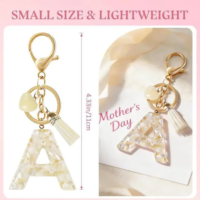 Alt view image 3 of 7 - Fmeida Bag Charms Initial Letter Keychains for Women Custom Key Chain White | Personalized Heart Keychain, Cute Purse Charm, Resin, Fade & Break Resistant, Teacher Appreciation & Festival Gift
