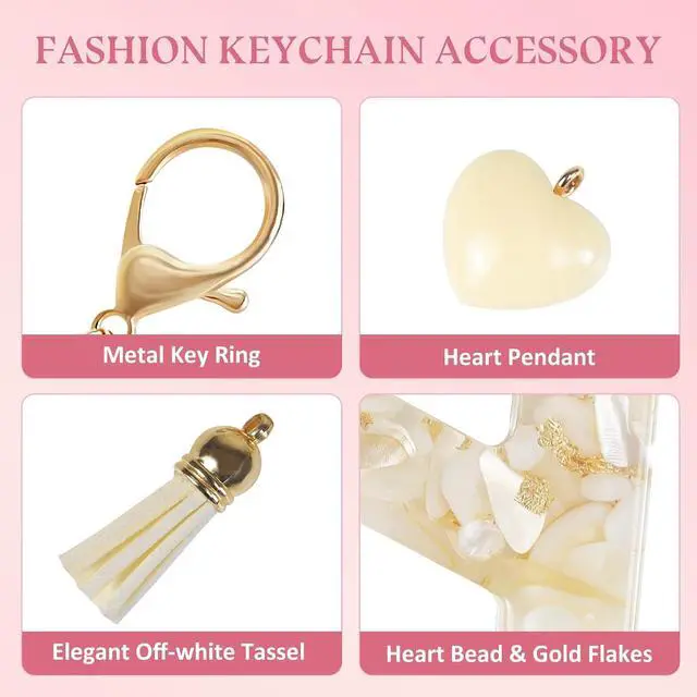 Alt view image 4 of 7 - Fmeida Bag Charms Initial Letter Keychains for Women Custom Key Chain White | Personalized Heart Keychain, Cute Purse Charm, Resin, Fade & Break Resistant, Teacher Appreciation & Festival Gift