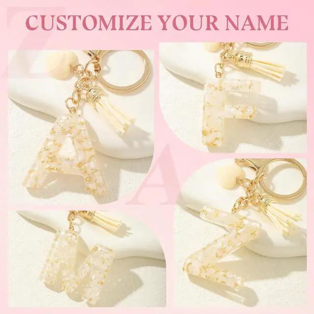 Alt view image 5 of 7 - Fmeida Bag Charms Initial Letter Keychains for Women Custom Key Chain White | Personalized Heart Keychain, Cute Purse Charm, Resin, Fade & Break Resistant, Teacher Appreciation & Festival Gift
