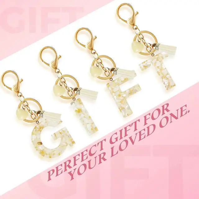 Alt view image 7 of 7 - Fmeida Bag Charms Initial Letter Keychains for Women Custom Key Chain White | Personalized Heart Keychain, Cute Purse Charm, Resin, Fade & Break Resistant, Teacher Appreciation & Festival Gift