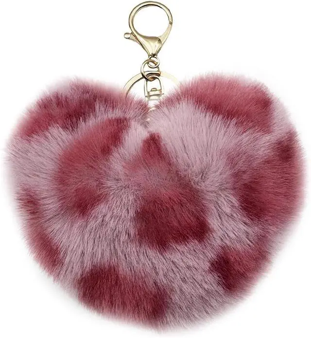 Main image of Unpafcxddyig Pom Poms Keychains Fluffy Heart Shape Pompoms Keyring Faux Rabbit Fur Key Chain for Car Bag Charm