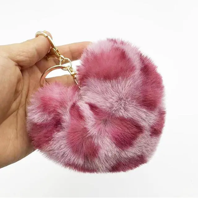 Alt view image 4 of 5 - Unpafcxddyig Pom Poms Keychains Fluffy Heart Shape Pompoms Keyring Faux Rabbit Fur Key Chain for Car Bag Charm