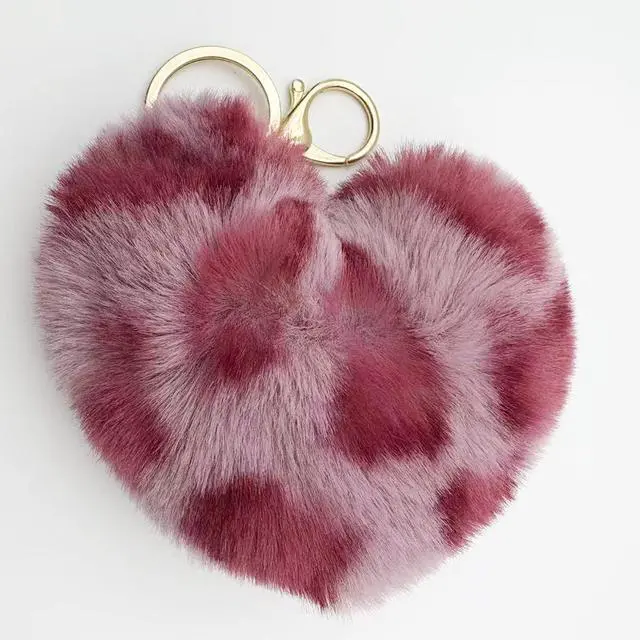 Alt view image 3 of 5 - Unpafcxddyig Pom Poms Keychains Fluffy Heart Shape Pompoms Keyring Faux Rabbit Fur Key Chain for Car Bag Charm