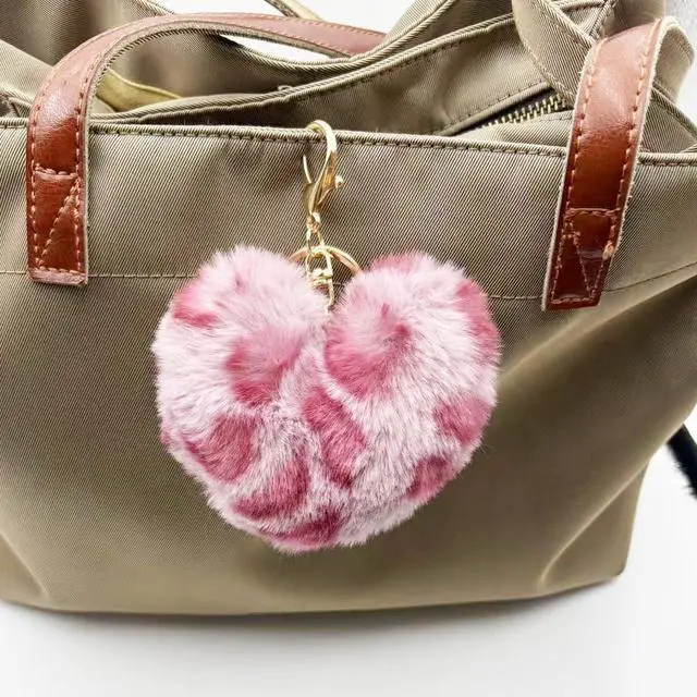 Alt view image 5 of 5 - Unpafcxddyig Pom Poms Keychains Fluffy Heart Shape Pompoms Keyring Faux Rabbit Fur Key Chain for Car Bag Charm