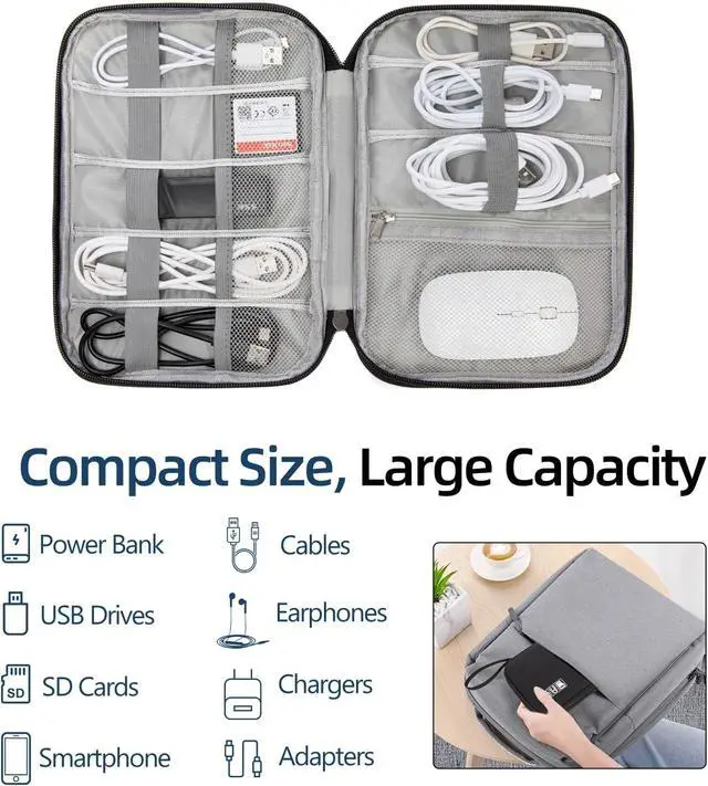 Alt view image 3 of 7 - Electronic Organizer Case for Chargers, Cables & Tech Accessories | Organize chargers, cables, power banks and gadgets with elastic loops and mesh pockets in a slim travel-friendly design