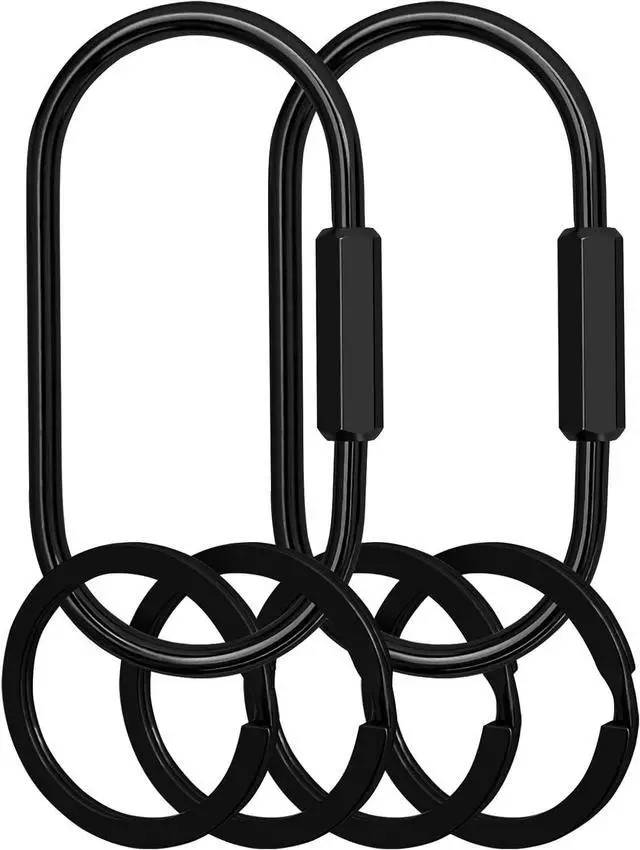 Main image of Key Chain, Brass Key Rings 2 Pack Screw Lock Key Organizer with 4 Rings Carabiner Keychain Clip for Men and Women