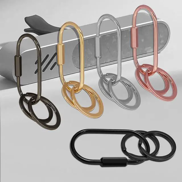 Alt view image 5 of 6 - Key Chain, Brass Key Rings 2 Pack Screw Lock Key Organizer with 4 Rings Carabiner Keychain Clip for Men and Women