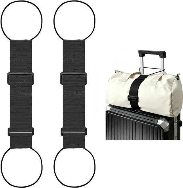 Main image of 2 Pack Multi Use Strong Adjustable Luggage Connector Straps for Suitcases | Flexible Luggage Belt Strap Travel Accessories Elastic Fastening Bag Strap Suitcase Connector Straps (Black)