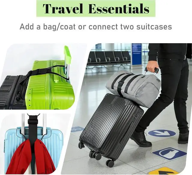 Alt view image 3 of 7 - 2 Pack Multi Use Strong Adjustable Luggage Connector Straps for Suitcases | Flexible Luggage Belt Strap Travel Accessories Elastic Fastening Bag Strap Suitcase Connector Straps (Black)