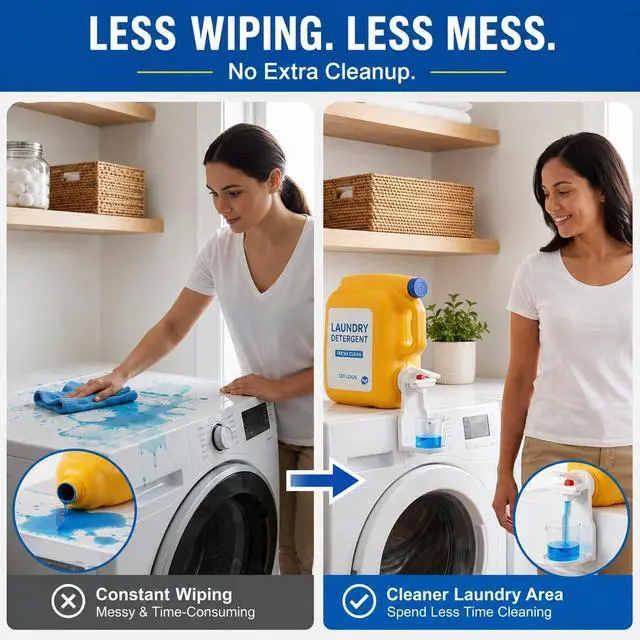 Alt view image 7 of 7 - Laundry Detergent Dispenser Cup Holder, No Drip Laundry Detergent Holder with Easy Press Nozzle Switch, Laundry Cup Holder and Drip Tray for Liquid Detergent Dispenser, Laundry Room Organization