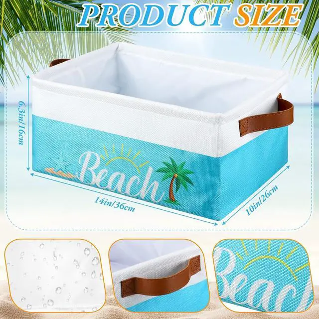Alt view image 3 of 6 - Beach Pool Storage Basket with Handles Summer Poolside Box Above Ground Pool Bin Waterproof Lining for Swimming Camping Indoor Outdoor Sunblock Accessories 14x10x6.3 in