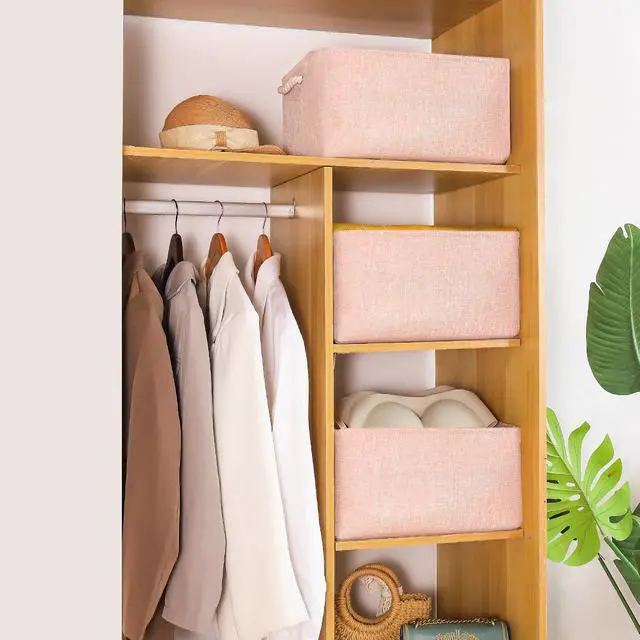 Alt view image 2 of 7 - Storage Bins with Sturdy Cotton Handles(1 Pack), Fabric Storage Baskets for Organizing use for Office & Home, Book, Clothes, Toys, Closet Boxes (Small, Pink, 12.2x8.3x6.3 inches)
