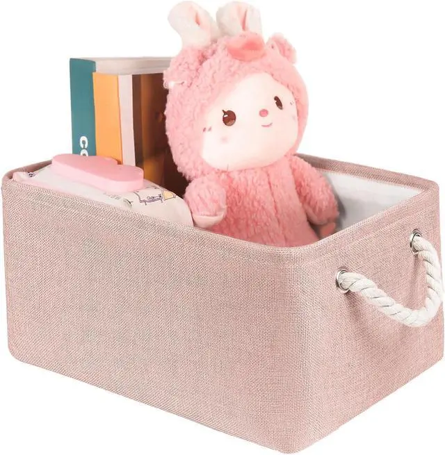 Main image of Storage Bins with Sturdy Cotton Handles(1 Pack), Fabric Storage Baskets for Organizing use for Office & Home, Book, Clothes, Toys, Closet Boxes (Small, Pink, 12.2x8.3x6.3 inches)