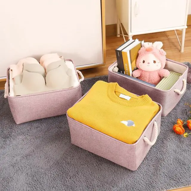 Alt view image 3 of 7 - Storage Bins with Sturdy Cotton Handles(1 Pack), Fabric Storage Baskets for Organizing use for Office & Home, Book, Clothes, Toys, Closet Boxes (Small, Pink, 12.2x8.3x6.3 inches)