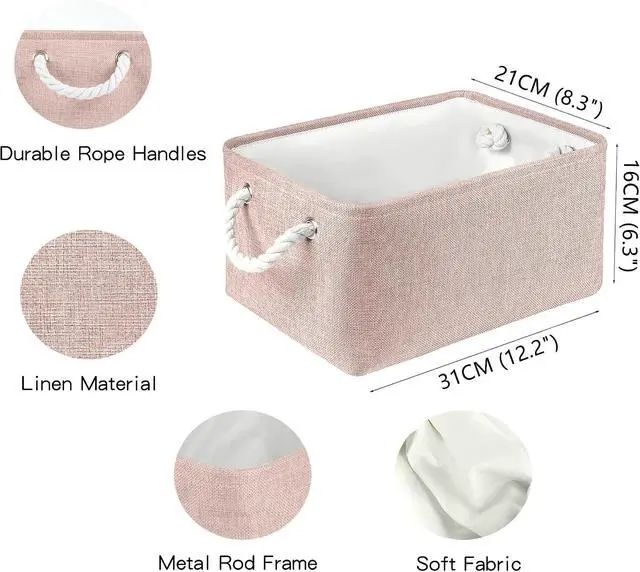 Alt view image 6 of 7 - Storage Bins with Sturdy Cotton Handles(1 Pack), Fabric Storage Baskets for Organizing use for Office & Home, Book, Clothes, Toys, Closet Boxes (Small, Pink, 12.2x8.3x6.3 inches)