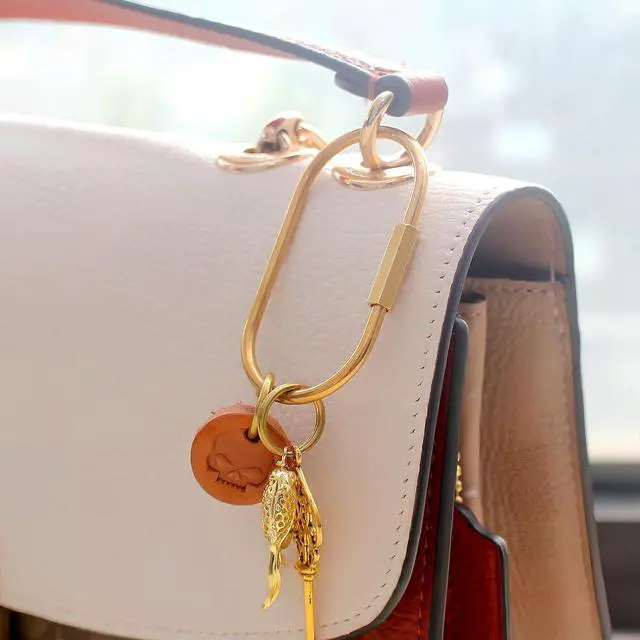 Alt view image 5 of 7 - Carabiner Keychain Clip with Lock, Gold Key Chain Rings, Purse Bag Charms | Durable Carabiner for Keys, Brass Screw Lock Key Holder, Anti-Lost Oval Keyring Clip, Large Capacity Key Holder for Handbag