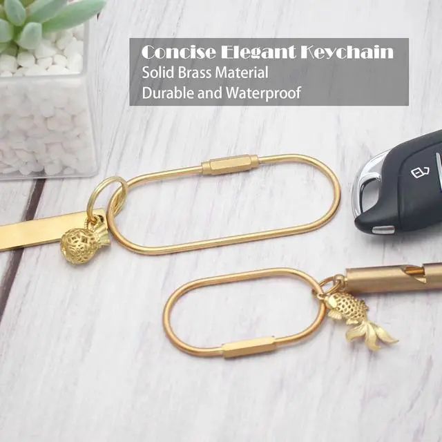 Alt view image 2 of 7 - Carabiner Keychain Clip with Lock, Gold Key Chain Rings, Purse Bag Charms | Durable Carabiner for Keys, Brass Screw Lock Key Holder, Anti-Lost Oval Keyring Clip, Large Capacity Key Holder for Handbag
