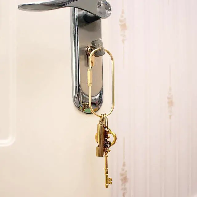 Alt view image 6 of 7 - Carabiner Keychain Clip with Lock, Gold Key Chain Rings, Purse Bag Charms | Durable Carabiner for Keys, Brass Screw Lock Key Holder, Anti-Lost Oval Keyring Clip, Large Capacity Key Holder for Handbag