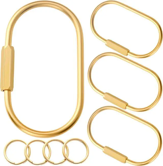 Main image of Carabiner Keychain Clip with Lock, Gold Key Chain Rings, Purse Bag Charms | Durable Carabiner for Keys, Brass Screw Lock Key Holder, Anti-Lost Oval Keyring Clip, Large Capacity Key Holder for Handbag