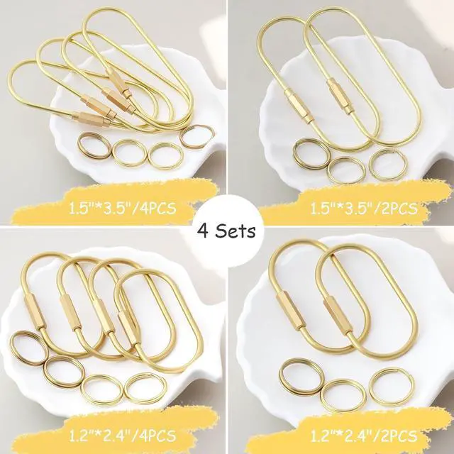 Alt view image 7 of 7 - Carabiner Keychain Clip with Lock, Gold Key Chain Rings, Purse Bag Charms | Durable Carabiner for Keys, Brass Screw Lock Key Holder, Anti-Lost Oval Keyring Clip, Large Capacity Key Holder for Handbag