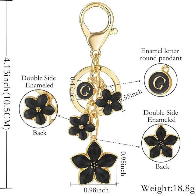 Alt view image 2 of 7 - XGALBLA Cute Flower Initial Letter Keychain for Women, Big and Small Flower Bag Charms Enameled Keychain Handbags Purse