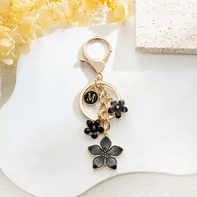 Alt view image 3 of 7 - XGALBLA Cute Flower Initial Letter Keychain for Women, Big and Small Flower Bag Charms Enameled Keychain Handbags Purse