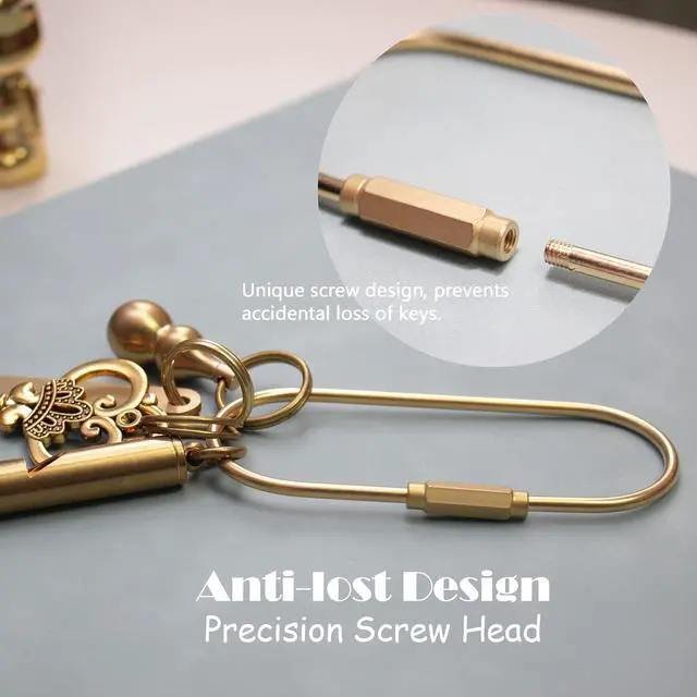 Alt view image 3 of 7 - Carabiner Keychain Clip with Lock, Gold Key Chain Rings, Purse Bag Charms | Durable Carabiner for Keys, Brass Screw Lock Key Holder, Anti-Lost Oval Keyring Clip, Large Capacity Key Holder for Handbag