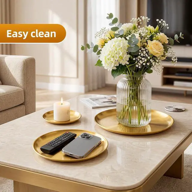 Alt view image 2 of 7 - 5.5 Inch Small Gold Tray - Decorative Trays for Jewelry, Candles, and Keys | Suitable for bathrooms, vanities, coffee tables, jewelry displays, and candle trays