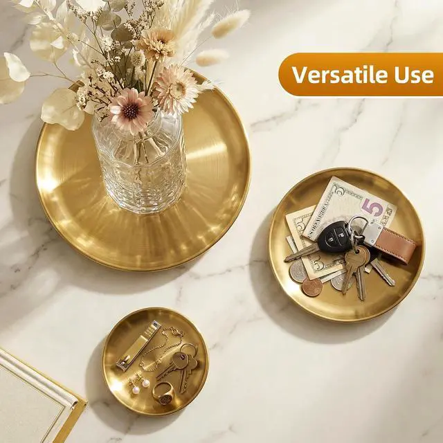 Alt view image 3 of 7 - 5.5 Inch Small Gold Tray - Decorative Trays for Jewelry, Candles, and Keys | Suitable for bathrooms, vanities, coffee tables, jewelry displays, and candle trays