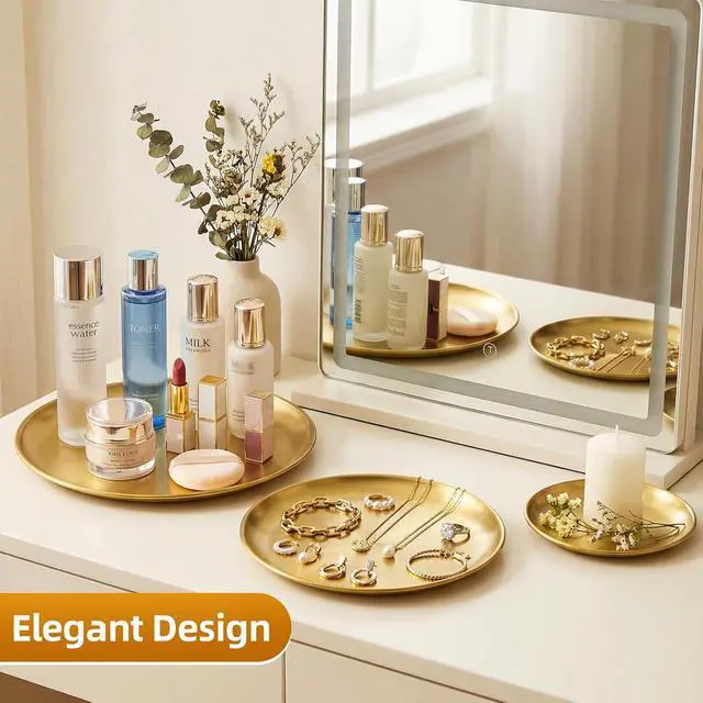 Alt view image 4 of 7 - 5.5 Inch Small Gold Tray - Decorative Trays for Jewelry, Candles, and Keys | Suitable for bathrooms, vanities, coffee tables, jewelry displays, and candle trays