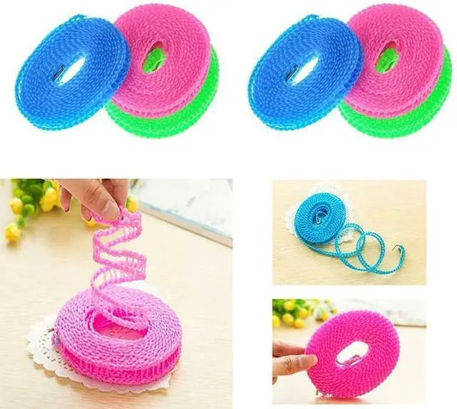 Alt view image 2 of 7 - 3 Pack of ALINNA Windproof Nylon Clothesline Pink Blue Green Colors Adjustable Clothes Drying Rope Travel Clothes Line Portable Laundry Line for Indoor Outdoor Camping Home Hotel(5m/16.4ft)