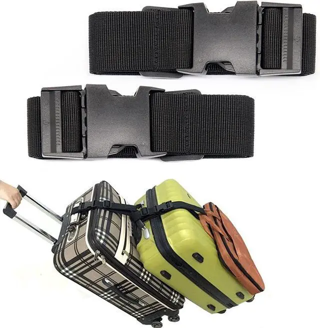 Main image of Luggage Straps for Suitcases, Travel Belt Multiple Connector, 2 Pack Black | Thick Weave High Tensile 600D Fabric, Heavy Duty Polyester, Quick Release Buckle, Adjustable 25" to 45", Fits Most Luggage
