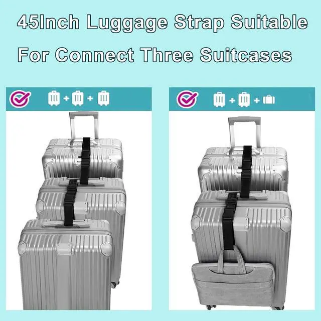 Alt view image 3 of 7 - Luggage Straps for Suitcases, Travel Belt Multiple Connector, 2 Pack Black | Thick Weave High Tensile 600D Fabric, Heavy Duty Polyester, Quick Release Buckle, Adjustable 25" to 45", Fits Most Luggage