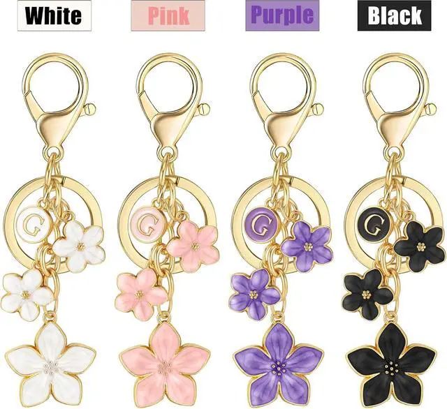 Alt view image 7 of 7 - XGALBLA Cute Flower Initial Letter Keychain for Women, Big and Small Flower Bag Charms Enameled Keychain Handbags Purse