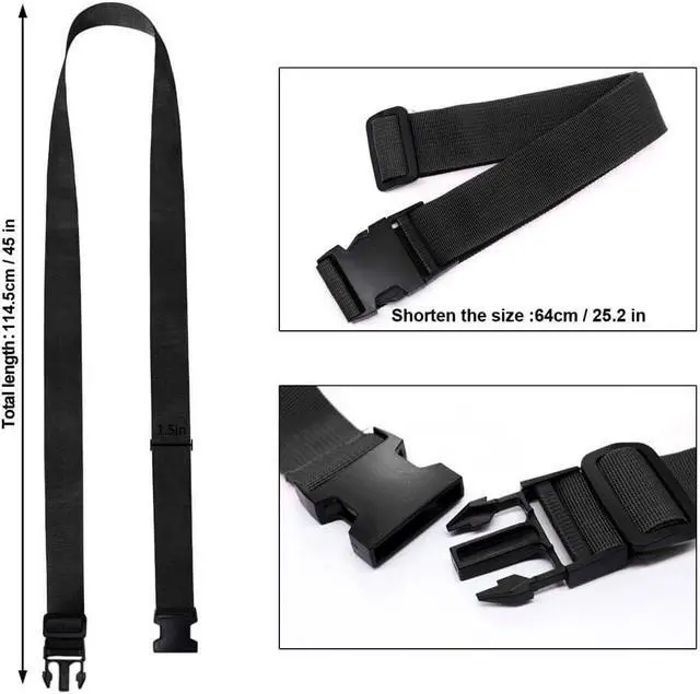 Alt view image 6 of 7 - Luggage Straps for Suitcases, Travel Belt Multiple Connector, 2 Pack Black | Thick Weave High Tensile 600D Fabric, Heavy Duty Polyester, Quick Release Buckle, Adjustable 25" to 45", Fits Most Luggage