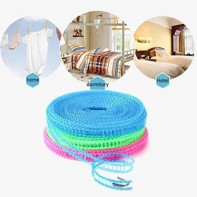 Alt view image 5 of 7 - 3 Pack of ALINNA Windproof Nylon Clothesline Pink Blue Green Colors Adjustable Clothes Drying Rope Travel Clothes Line Portable Laundry Line for Indoor Outdoor Camping Home Hotel(5m/16.4ft)