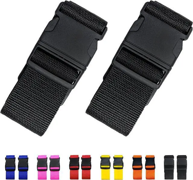 Main image of 2 Pack Suitcase Straps, Bright Color Adjustable Luggage Belts, TSA Approved (Black)