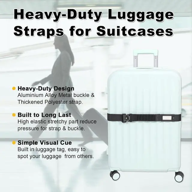 Alt view image 5 of 7 - Vigorport Luggage Straps for Suitcases TSA Approved Suitcase Belt | Stretchable Travel Strap for Luggage, Heavy Duty Metal Buckle Luggage Belt Strap to Secure Suitcases Together