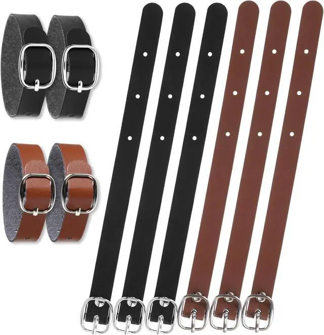 Main image of 10PCS PU Leather Luggage Tag Straps with Metal Buckle | Black Brown Leather Luggage Tag Loops with Metal Buckle, Adjustable Luggages Belt Strap for Name Tags, ID Cards and Bag Acc