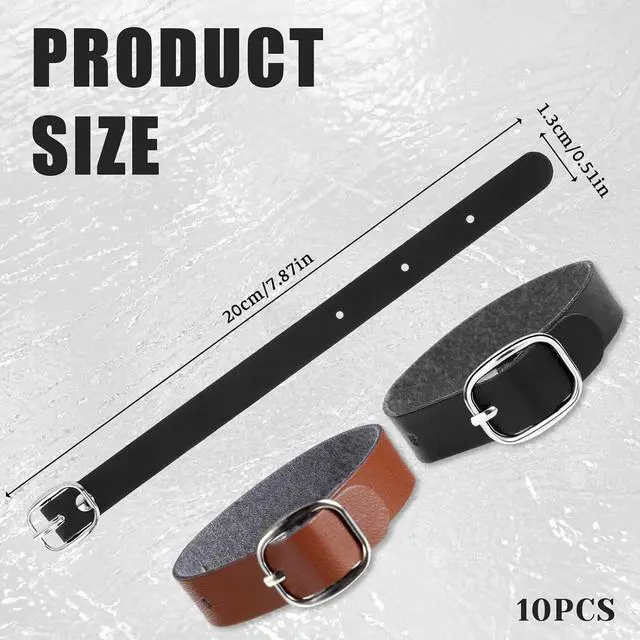 Alt view image 2 of 7 - 10PCS PU Leather Luggage Tag Straps with Metal Buckle | Black Brown Leather Luggage Tag Loops with Metal Buckle, Adjustable Luggages Belt Strap for Name Tags, ID Cards and Bag Acc