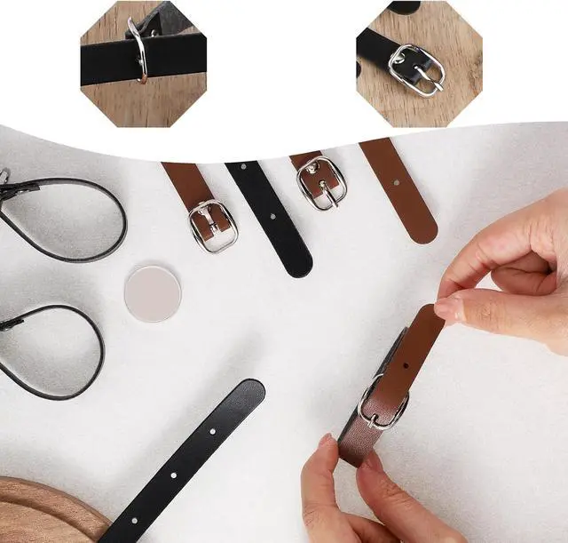 Alt view image 4 of 7 - 10PCS PU Leather Luggage Tag Straps with Metal Buckle | Black Brown Leather Luggage Tag Loops with Metal Buckle, Adjustable Luggages Belt Strap for Name Tags, ID Cards and Bag Acc