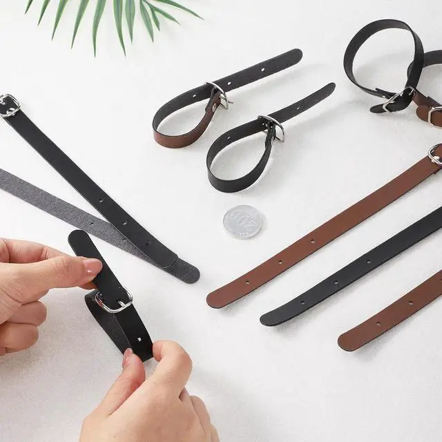 Alt view image 7 of 7 - 10PCS PU Leather Luggage Tag Straps with Metal Buckle | Black Brown Leather Luggage Tag Loops with Metal Buckle, Adjustable Luggages Belt Strap for Name Tags, ID Cards and Bag Acc
